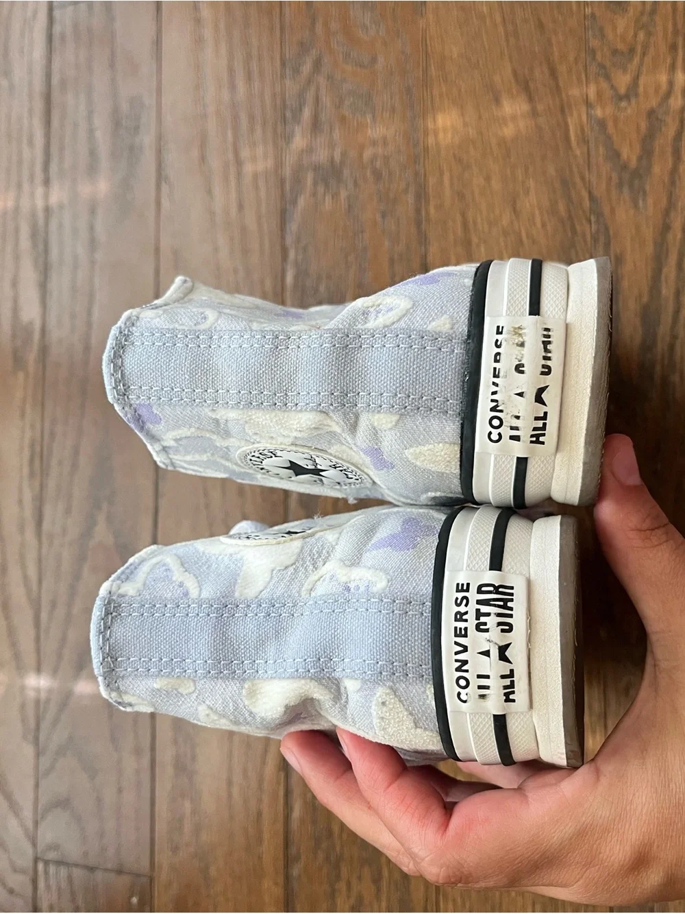Converse Kids High Top Sneakers in Light Purple and White Butterfly Print